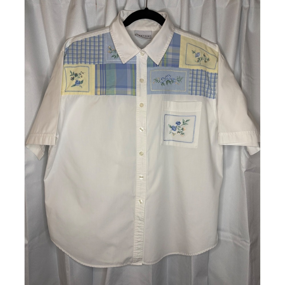Jantzen Classics Vtg Grandma-Core Patchwork Embroidered Floral Camp Shirt